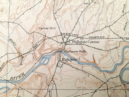 Antique St Albans, Vermont 1916 US Geological Survey Topographic Map – Lake Champlain, Swanton, North Hero, Highgate, Alburg, Sheldon, VT