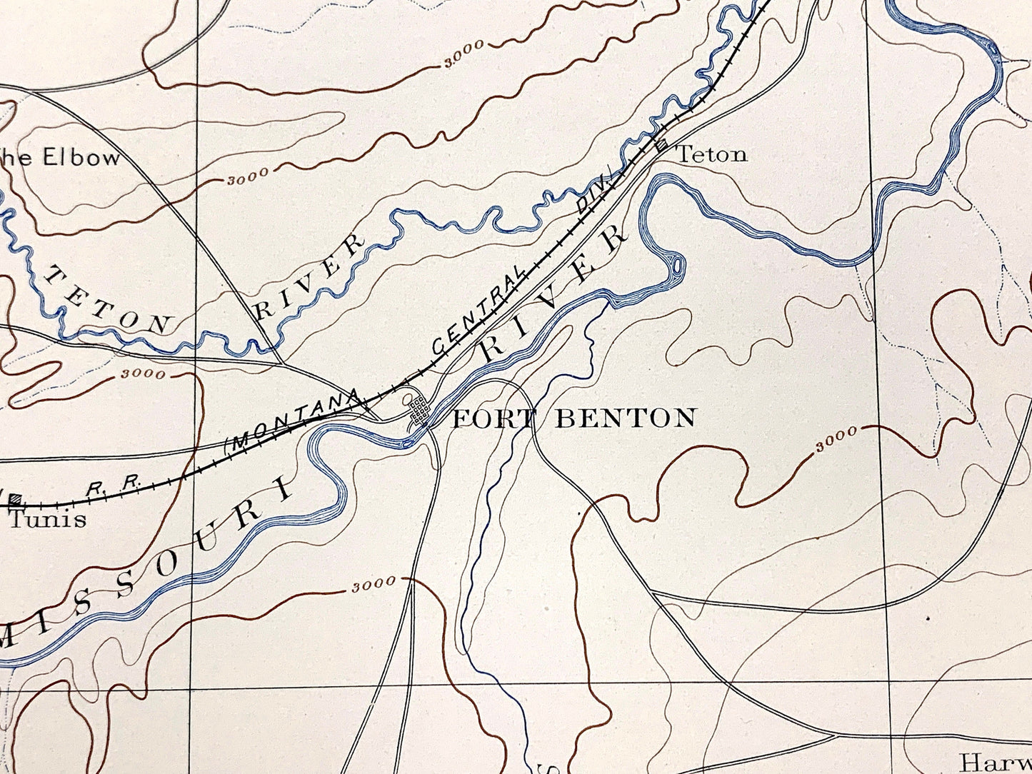 Antique Fort Benton, Montana 1898 US Geological Survey Topographic Map – Chouteau, Cascade, Fergus County, Missouri River, Highwood Tunis MT