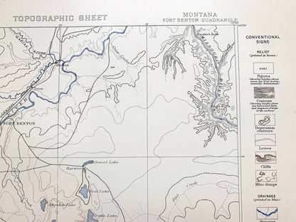 Antique Fort Benton, Montana 1898 US Geological Survey Topographic Map – Chouteau, Cascade, Fergus County, Missouri River, Highwood Tunis MT