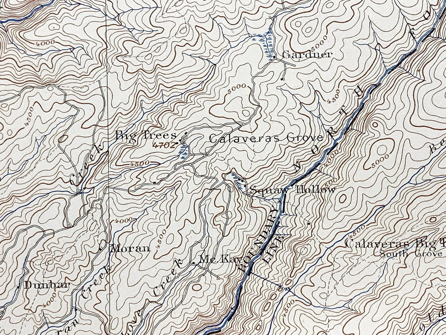Antique Big Trees, California 1898 US Geological Survey Topographic Map – Calaveras, Tuolumne County, Stanislaus National Forest, Lake, CA