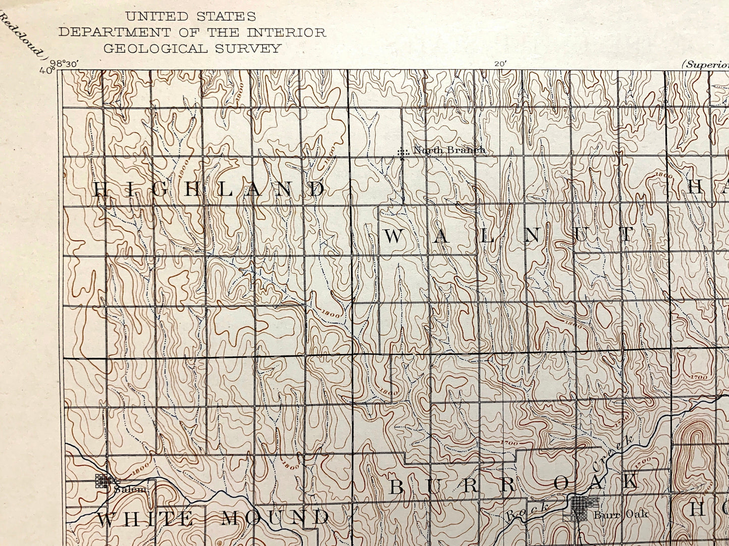Antique Mankato, Kansas 1894 US Geological Survey Topographic Map – Jewell, Mitchell County, Cawker, Burr Oak, Randall, Webber, Ionia, KS