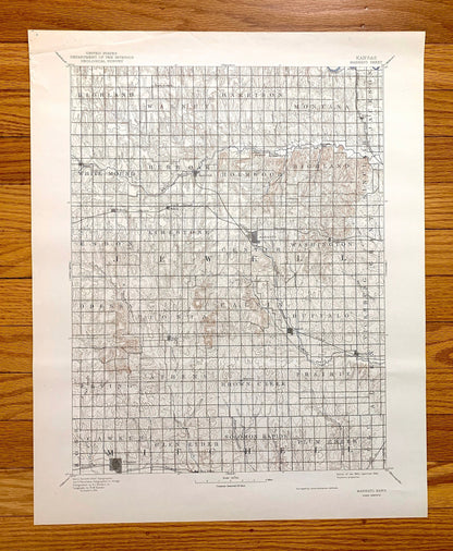 Antique Mankato, Kansas 1894 US Geological Survey Topographic Map – Jewell, Mitchell County, Cawker, Burr Oak, Randall, Webber, Ionia, KS