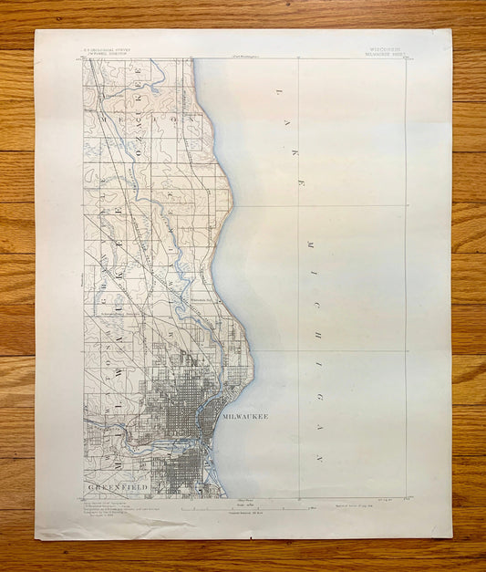 Antique Milwaukee, Wisconsin 1892 US Geological Survey Topographic Map – Ozaukee County, Lake Michigan Brown Deer Whitefish Bay Menomonee WI
