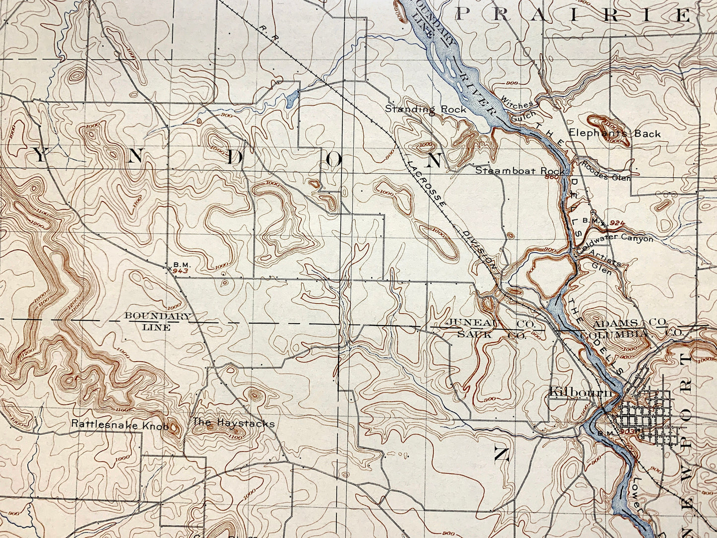 Antique The Dells, Wisconsin 1901 US Geological Survey Topographic Map – Kilbourn, Delton, Lyndon, Reedsburg, Juneau, Sauk, Adams County, WI