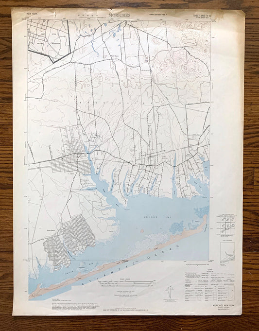 Antique Moriches, New York 1947 US Geological Survey Topographic Map – Suffolk County, Brookhaven, Shirley, Mastic Beach, East Hamptons, NY