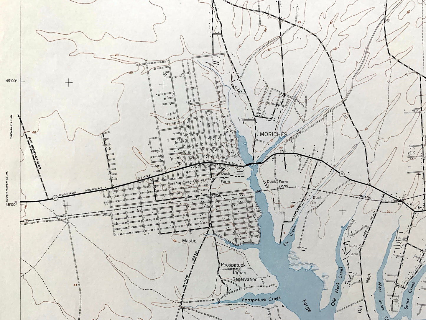 Antique Moriches, New York 1947 US Geological Survey Topographic Map – Suffolk County, Brookhaven, Shirley, Mastic Beach, East Hamptons, NY