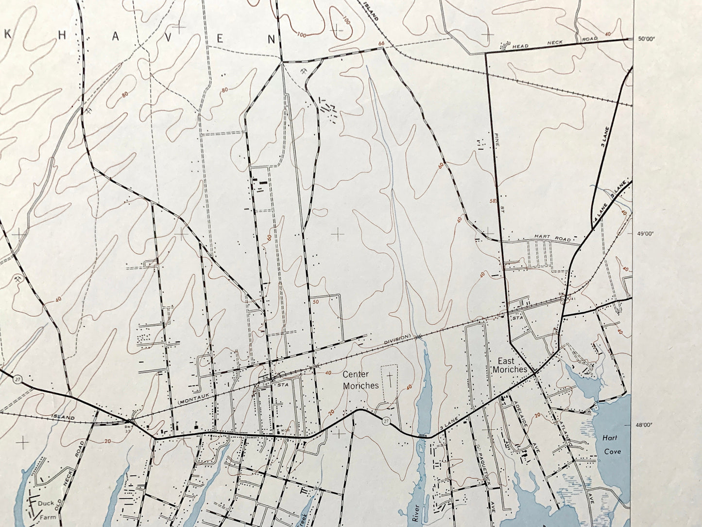 Antique Moriches, New York 1947 US Geological Survey Topographic Map – Suffolk County, Brookhaven, Shirley, Mastic Beach, East Hamptons, NY