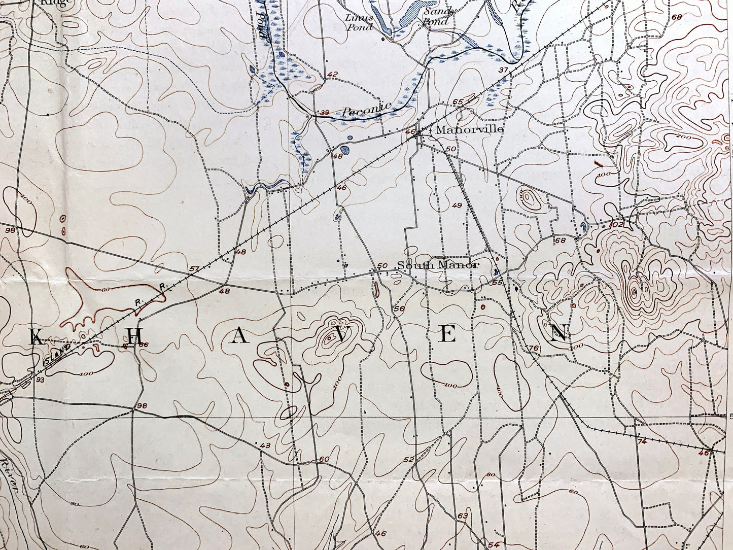 Antique The Hamptons, Long Island, New York 1904 US Geological Survey Topographic Map – Suffolk County, Moriches, Brookhaven, Riverhead, NY