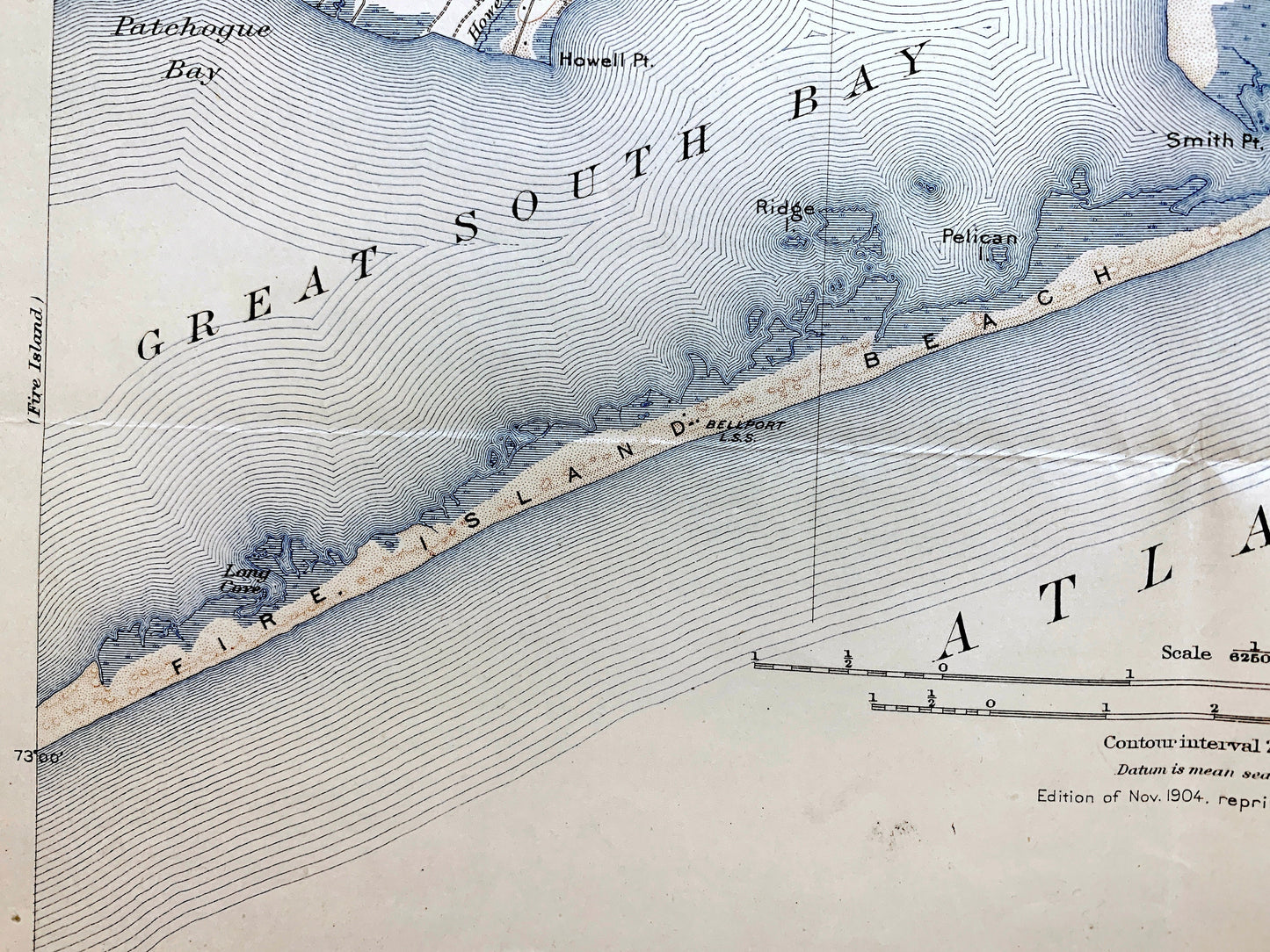 Antique The Hamptons, Long Island, New York 1904 US Geological Survey Topographic Map – Suffolk County, Moriches, Brookhaven, Riverhead, NY