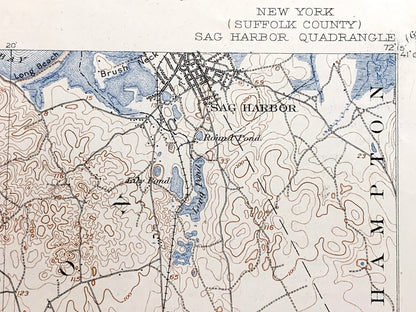 Antique The Hamptons, Long Island, New York 1904 US Geological Survey Topographic Map – Suffolk County, Sag Harbor, Southampton, Southold NY