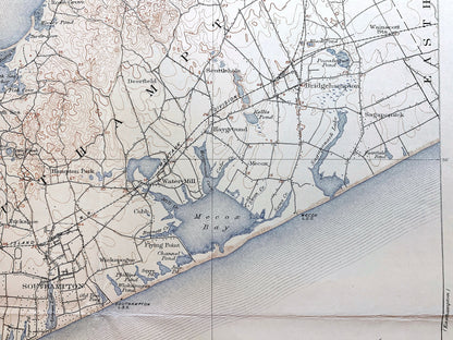 Antique The Hamptons, Long Island, New York 1904 US Geological Survey Topographic Map – Suffolk County, Sag Harbor, Southampton, Southold NY