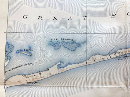 Antique Fire Island, New York 1903 US Geological Survey Topographic Map – Long Island, Babylon, Bay Shore, Islip, Sayville Suffolk County NY