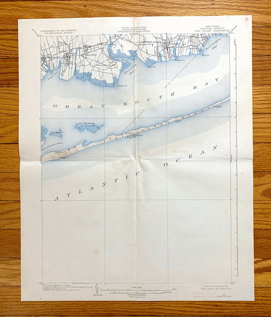Antique Fire Island, New York 1903 US Geological Survey Topographic Map – Long Island, Babylon, Bay Shore, Islip, Sayville Suffolk County NY