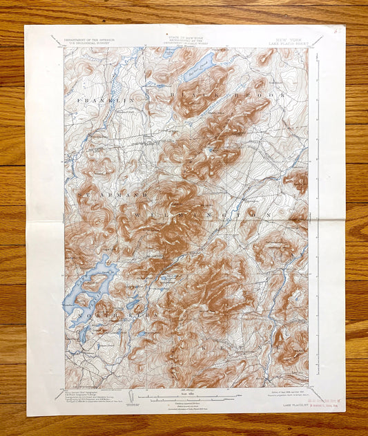 Antique Lake Placid, New York 1898 US Geological Survey Topographic Map – Adirondacks, St Armand, Wilmington, Keene Jay Elba Essex County NY