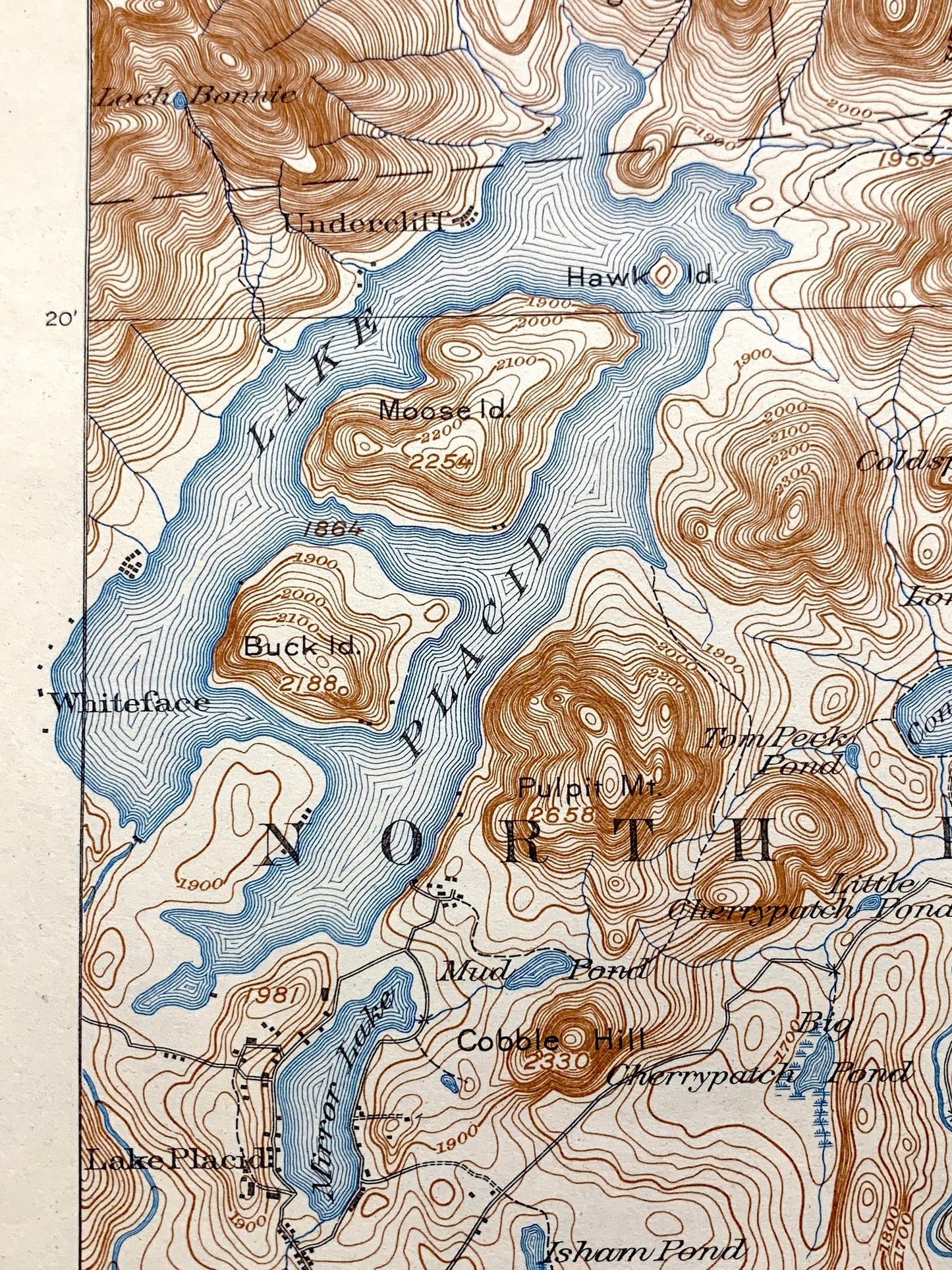 Antique Lake Placid, New York 1898 US Geological Survey Topographic Map – Adirondacks, St Armand, Wilmington, Keene Jay Elba Essex County NY