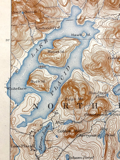 Antique Lake Placid, New York 1898 US Geological Survey Topographic Map – Adirondacks, St Armand, Wilmington, Keene Jay Elba Essex County NY