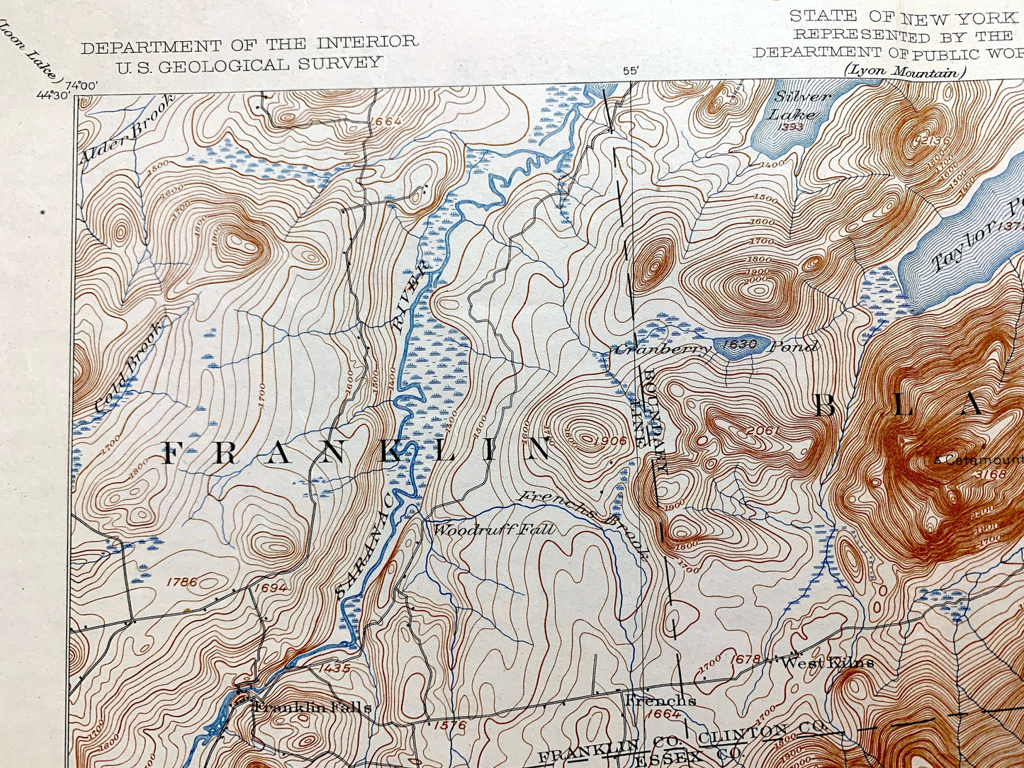 Antique Lake Placid, New York 1898 US Geological Survey Topographic Map – Adirondacks, St Armand, Wilmington, Keene Jay Elba Essex County NY