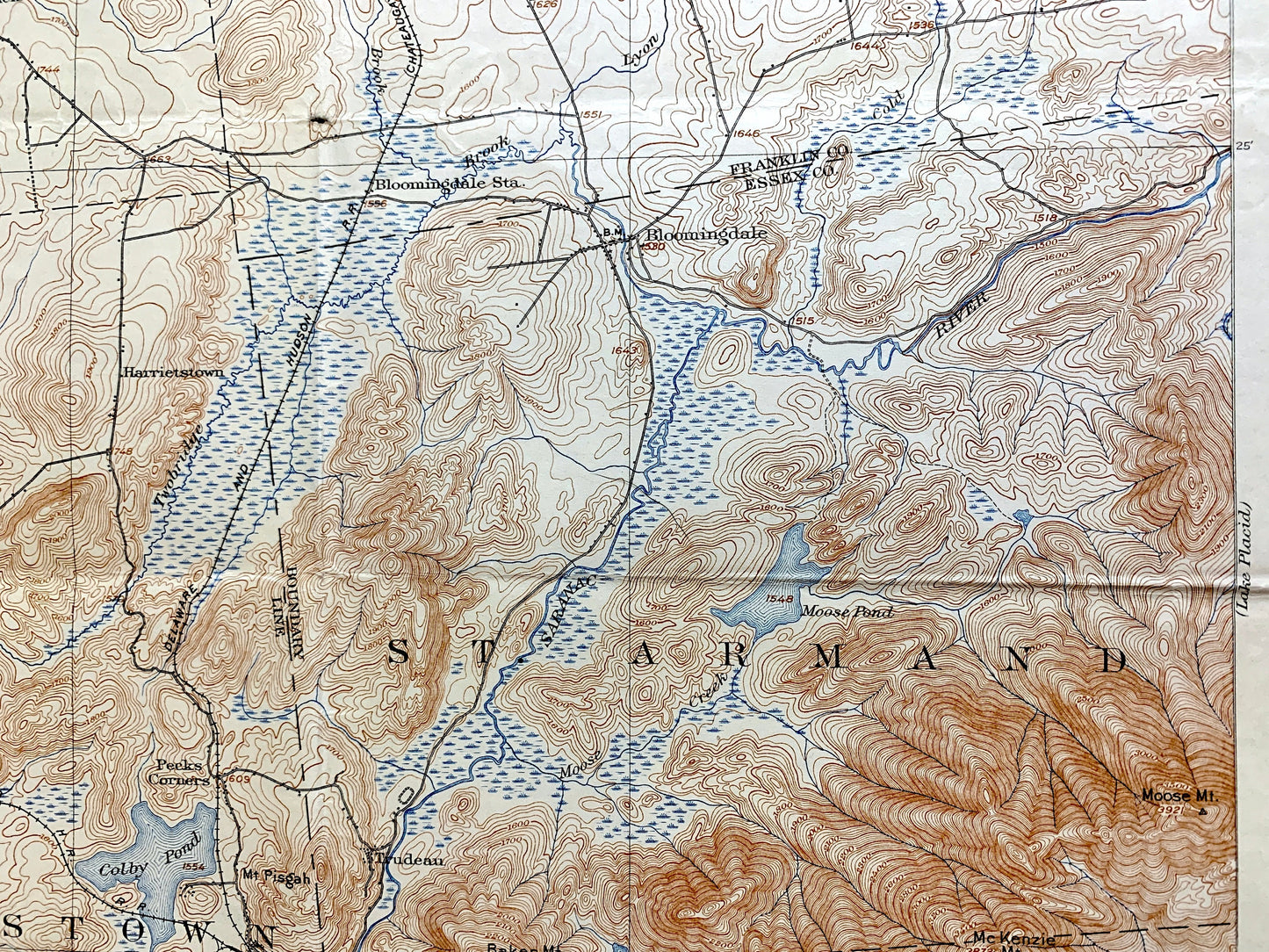 Antique Saranac Lake, New York 1904 US Geological Survey Topographic Map – Adirondacks, Brighton, Franklin, Harrietstown, St Armand, Elba NY