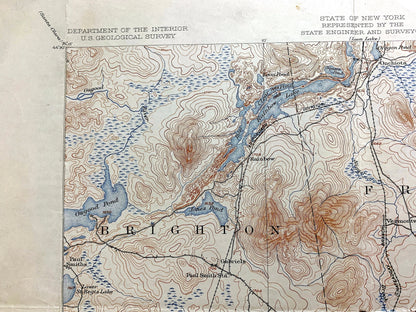 Antique Saranac Lake, New York 1904 US Geological Survey Topographic Map – Adirondacks, Brighton, Franklin, Harrietstown, St Armand, Elba NY