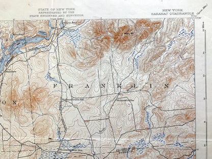 Antique Saranac Lake, New York 1904 US Geological Survey Topographic Map – Adirondacks, Brighton, Franklin, Harrietstown, St Armand, Elba NY