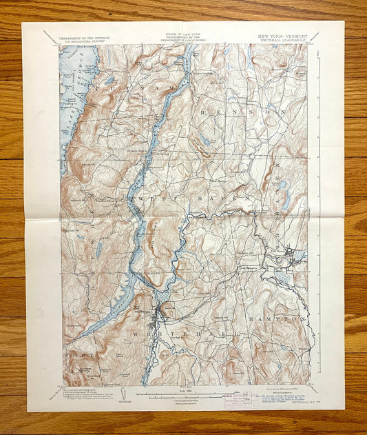 Antique Whitehall, New York 1902 US Geological Survey Topographic Map – Lake George, Champlain, Putnam, Benson, Fair Haven, Vermont NY VT