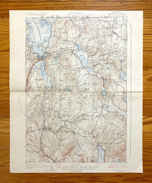 Antique Memphremagog, Vermont 1925 US Geological Survey Topographic Map – Newport, Derby, Conventry, Orleans County, Brownington Westmore VT