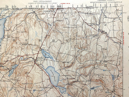Antique Memphremagog, Vermont 1925 US Geological Survey Topographic Map – Newport, Derby, Conventry, Orleans County, Brownington Westmore VT