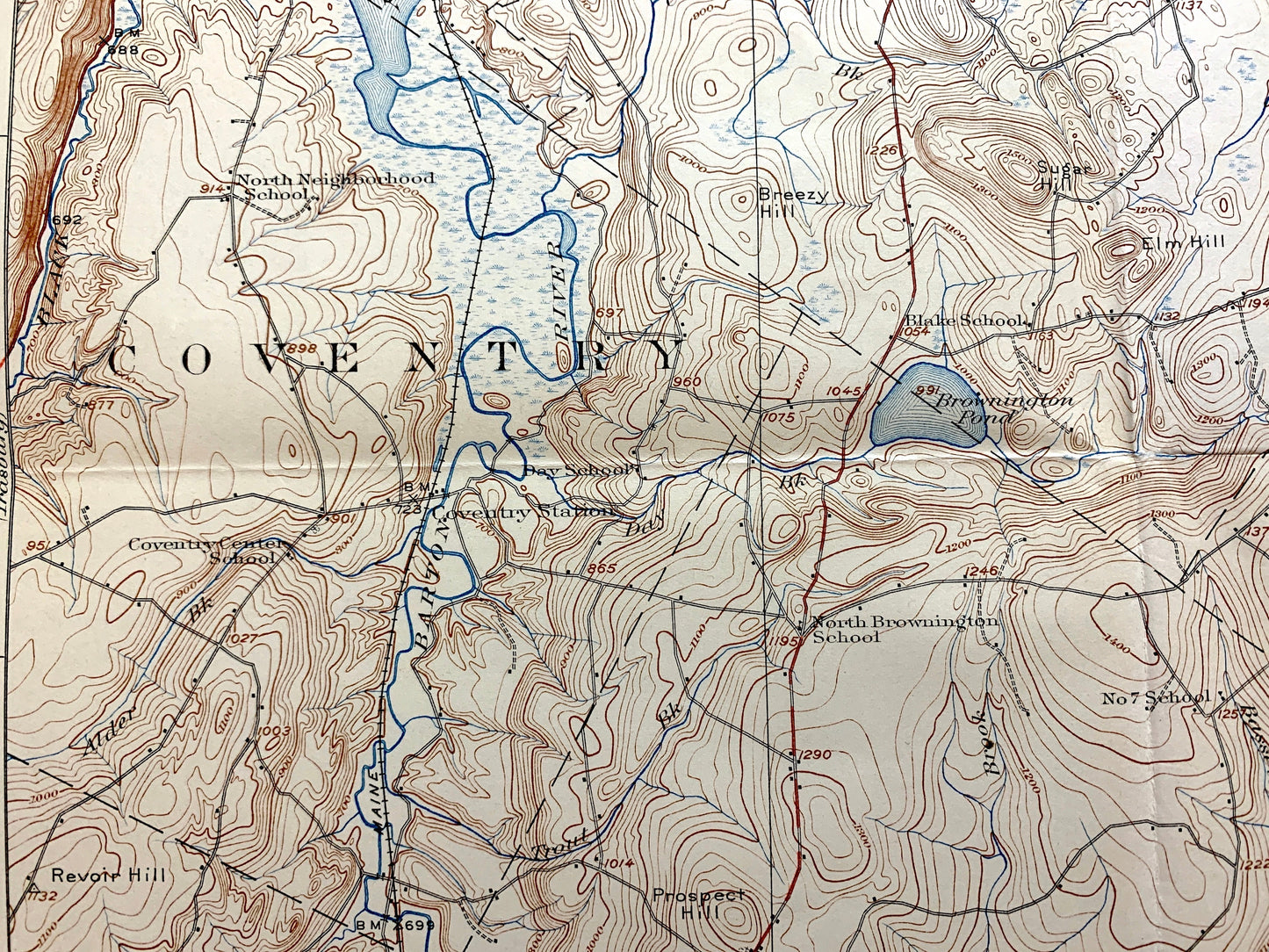 Antique Memphremagog, Vermont 1925 US Geological Survey Topographic Map – Newport, Derby, Conventry, Orleans County, Brownington Westmore VT