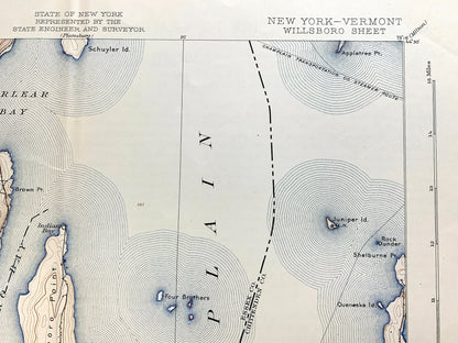 Antique Willsboro, New York 1895 US Geological Survey Topographic Map – Lake Champlain, Adirondacks, Essex, Chittenden Burlington Addison NY