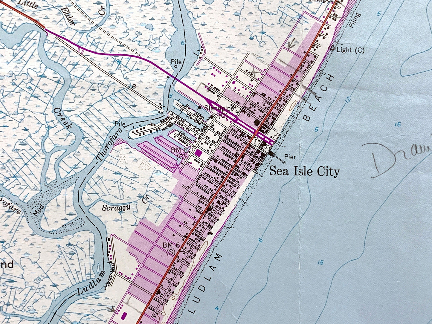 Antique Sea Isle City, New Jersey 1952 US Geological Survey Topographic Map – Cape May County, Dennis, Ocean City, Strathmere Shore Beach NJ