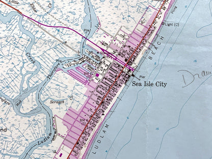 Antique Sea Isle City, New Jersey 1952 US Geological Survey Topographic Map – Cape May County, Dennis, Ocean City, Strathmere Shore Beach NJ