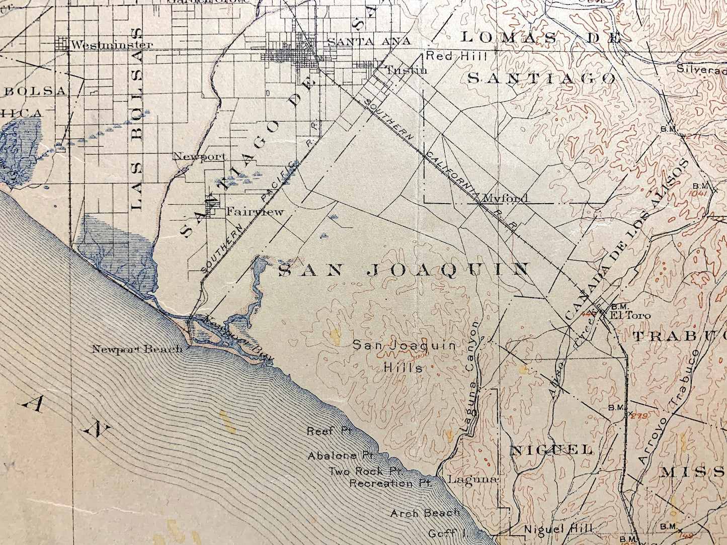 Antique Southern California 1901 US Geological Survey Topographic Map – Hollywood, Long Beach Newport San Bernardino Beverly Hills Mohave CA