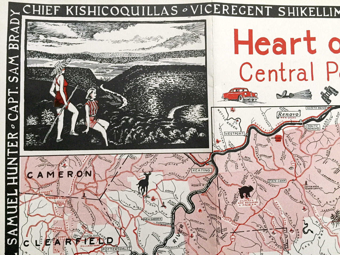 Antique 1953 Pennsylvania Map "Heart of the Alleghenies" by Samuel A. King – Clinton, Lycoming, Centre, Union, Snyder, Mifflin County, PA