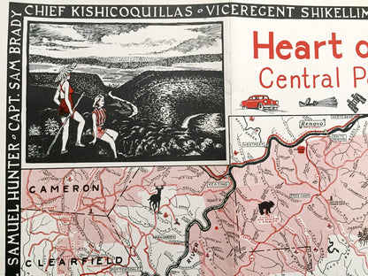 Antique 1953 Pennsylvania Map "Heart of the Alleghenies" by Samuel A. King – Clinton, Lycoming, Centre, Union, Snyder, Mifflin County, PA