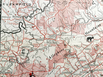 Antique 1953 Pennsylvania Map "Heart of the Alleghenies" by Samuel A. King – Clinton, Lycoming, Centre, Union, Snyder, Mifflin County, PA