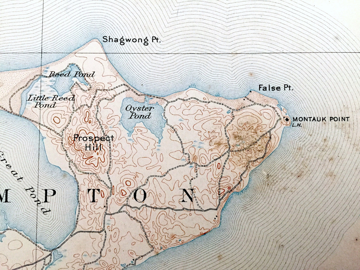 Antique Montauk, Long Island, New York 1904 US Geological Survey Topographic Map – Easthampton, Hamptons, Suffolk County, Hither Woods, NY