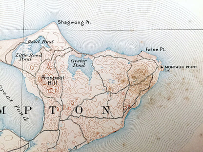 Antique Montauk, Long Island, New York 1904 US Geological Survey Topographic Map – Easthampton, Hamptons, Suffolk County, Hither Woods, NY