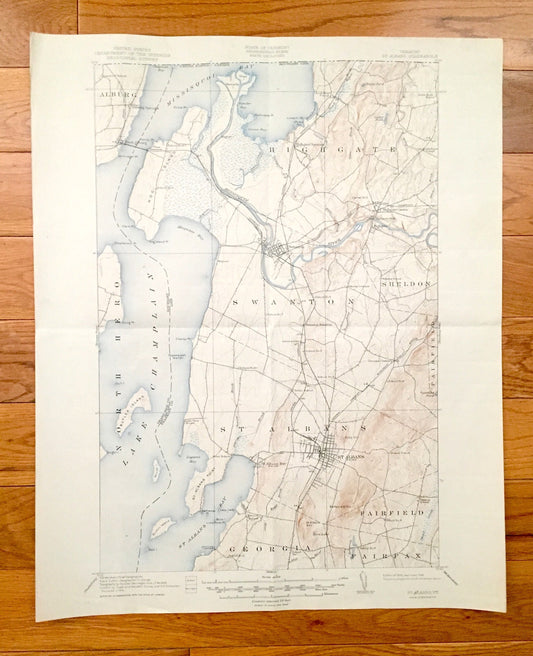 Antique St Albans, Vermont 1916 US Geological Survey Topographic Map – Lake Champlain, Swanton, North Hero, Highgate, Alburg, Sheldon, VT