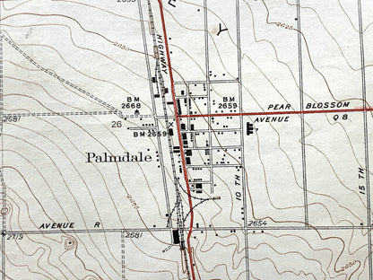 Antique Palmdale, California 1937 US Geological Survey Topographic Map – Los Angeles County, Anaverde Valley, Antelope, Sierra Pelona, CA