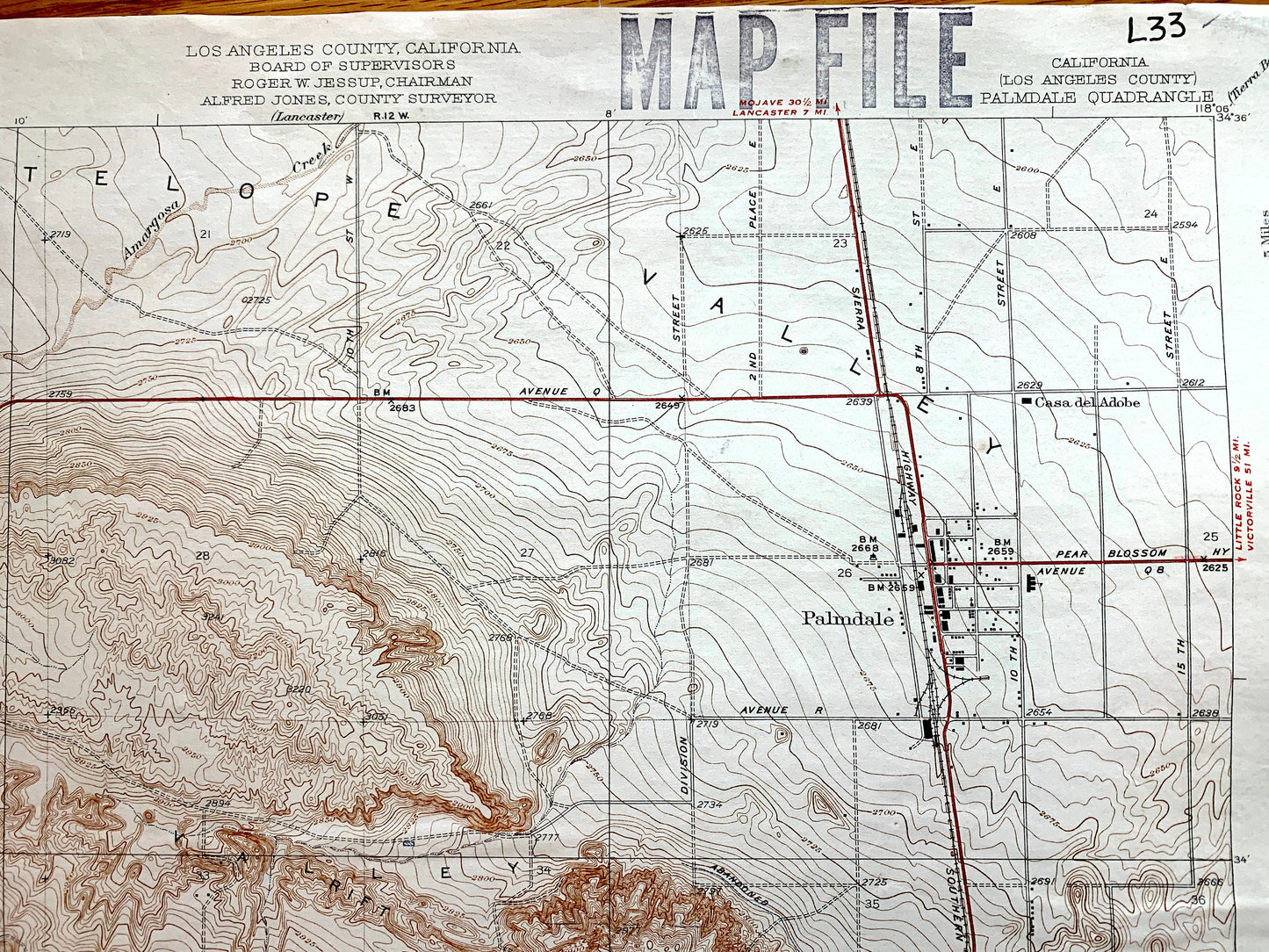 Antique Palmdale, California 1937 US Geological Survey Topographic Map – Los Angeles County, Anaverde Valley, Antelope, Sierra Pelona, CA