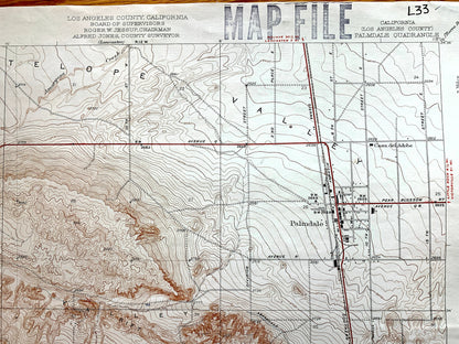 Antique Palmdale, California 1937 US Geological Survey Topographic Map – Los Angeles County, Anaverde Valley, Antelope, Sierra Pelona, CA