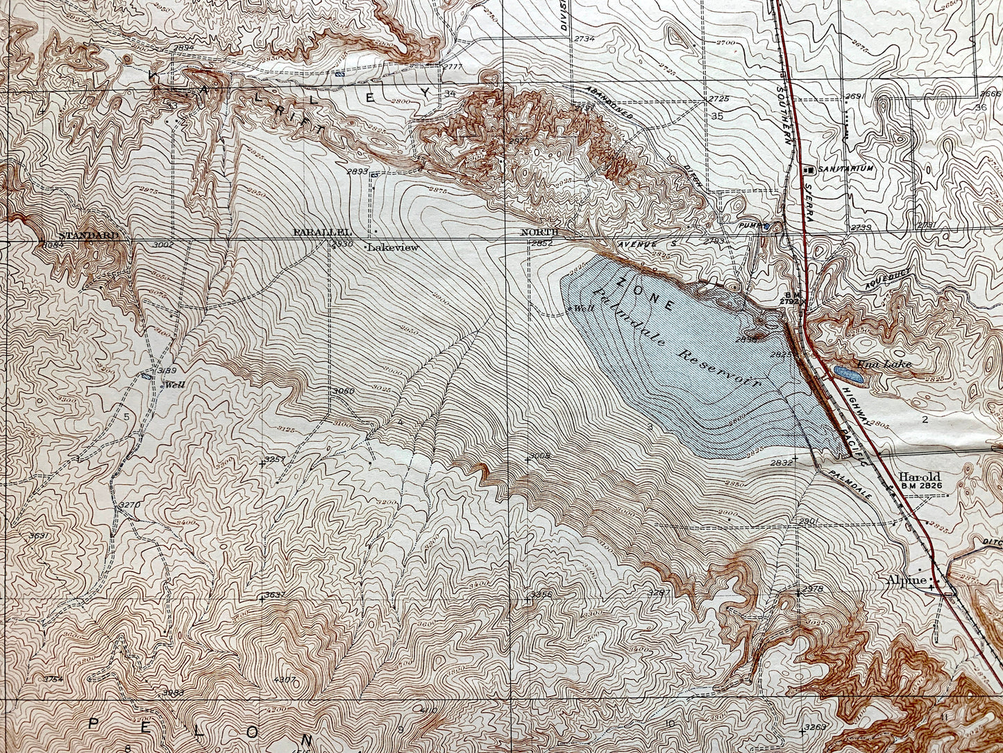 Antique Palmdale, California 1937 US Geological Survey Topographic Map – Los Angeles County, Anaverde Valley, Antelope, Sierra Pelona, CA