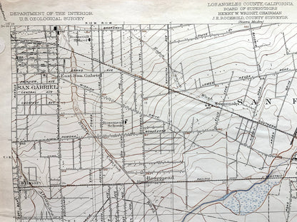 Antique El Monte, California 1926 US Geological Survey Topographic Map – Los Angeles, San Marino, San Gabriel, Alhambra, Monterey Park, CA