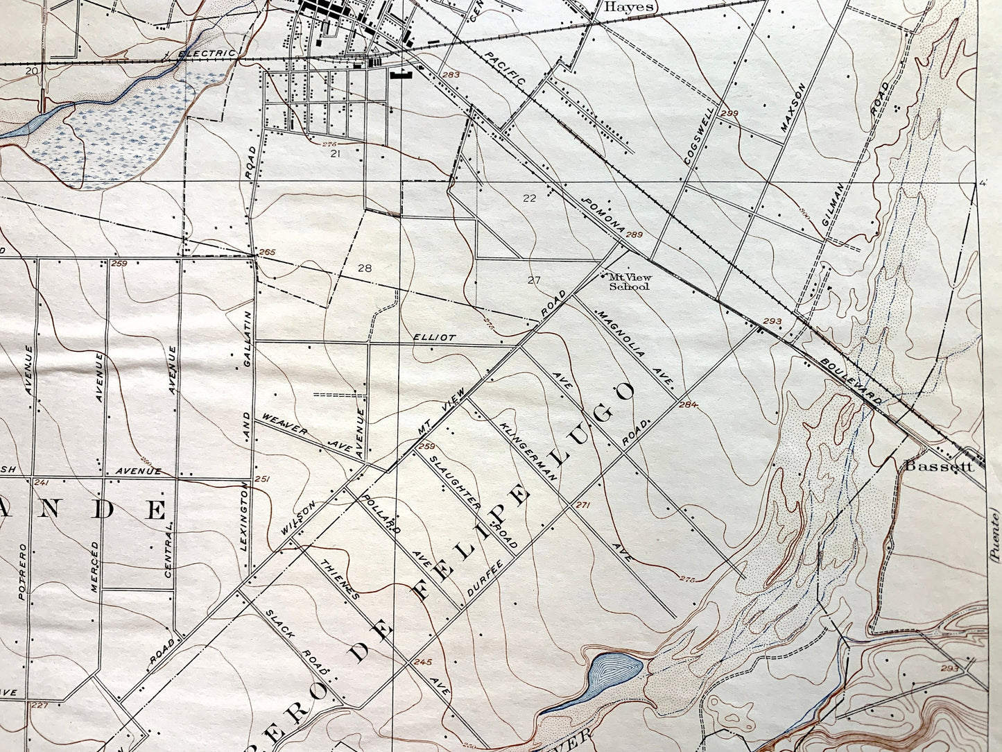 Antique El Monte, California 1926 US Geological Survey Topographic Map – Los Angeles, San Marino, San Gabriel, Alhambra, Monterey Park, CA