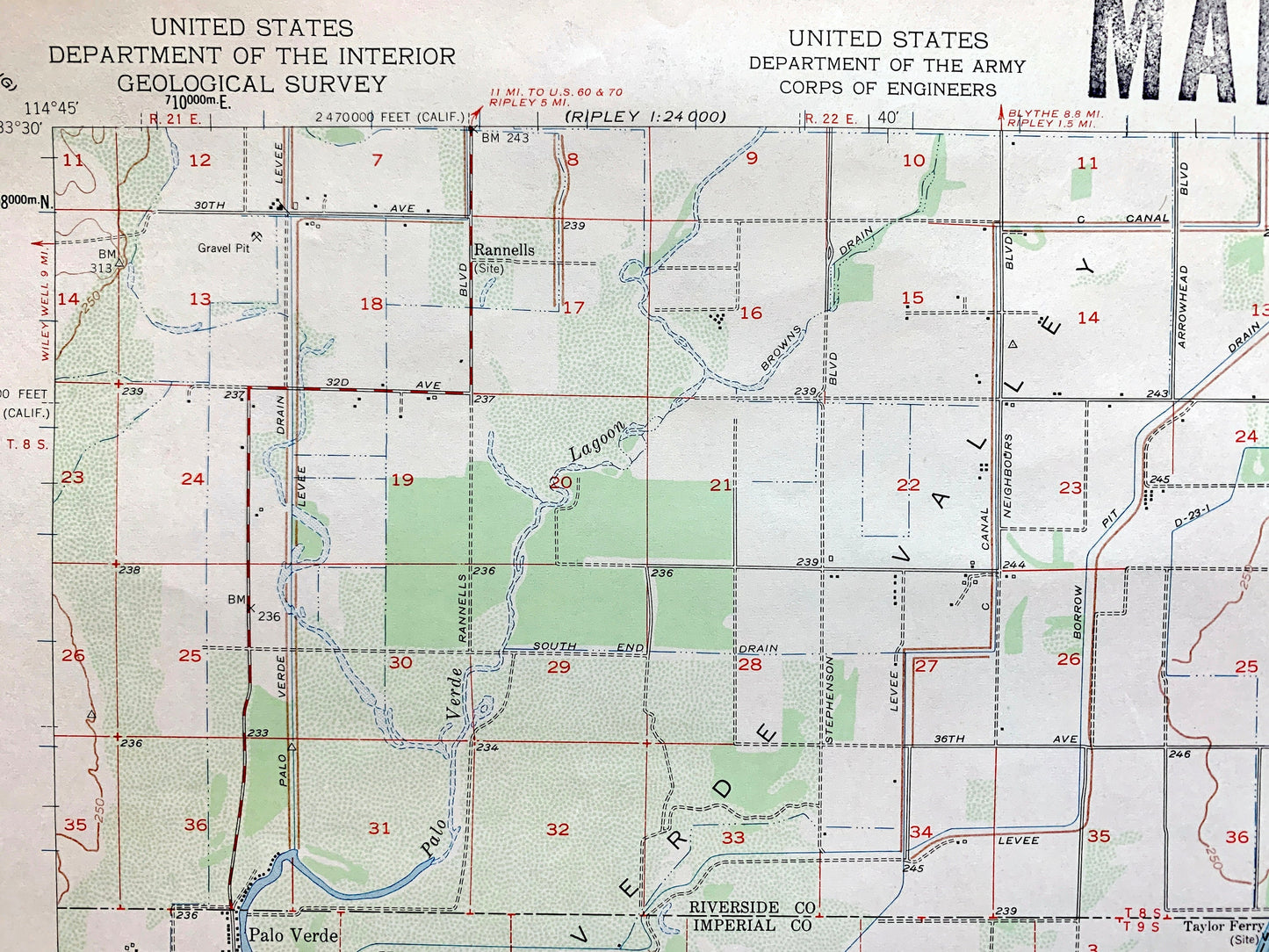 Antique Cibola, Arizona 1951 US Geological Survey Topographic Map – Palo Verde, Colorado River, Yuma Imperial County California, AZ, CA