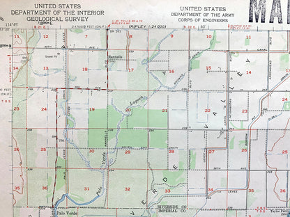 Antique Cibola, Arizona 1951 US Geological Survey Topographic Map – Palo Verde, Colorado River, Yuma Imperial County California, AZ, CA