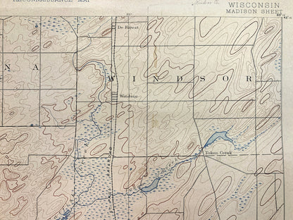 Antique Madison, Wisconsin 1892 US Geological Survey Topographic Map – Dane County, Elmside, Waunakee, Lake Mendota, Monona, Waubesa Dunn WI