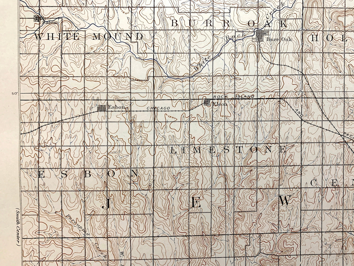 Antique Mankato, Kansas 1894 US Geological Survey Topographic Map – Jewell, Mitchell County, Cawker, Burr Oak, Randall, Webber, Ionia, KS