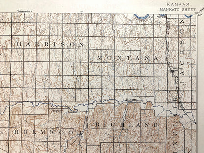 Antique Mankato, Kansas 1894 US Geological Survey Topographic Map – Jewell, Mitchell County, Cawker, Burr Oak, Randall, Webber, Ionia, KS