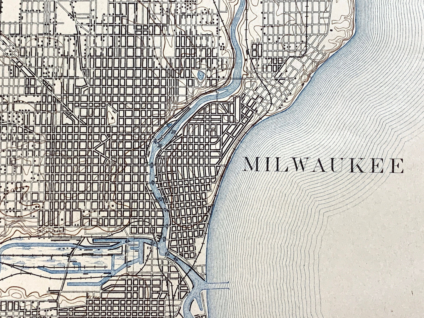 Antique Milwaukee, Wisconsin 1892 US Geological Survey Topographic Map – Ozaukee County, Lake Michigan Brown Deer Whitefish Bay Menomonee WI